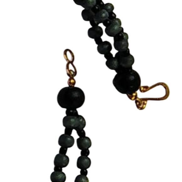 Vintage Blue Black Inlay Shell Beaded Lacquered Necklace Adjustable Chain Link - Picture 6 of 6